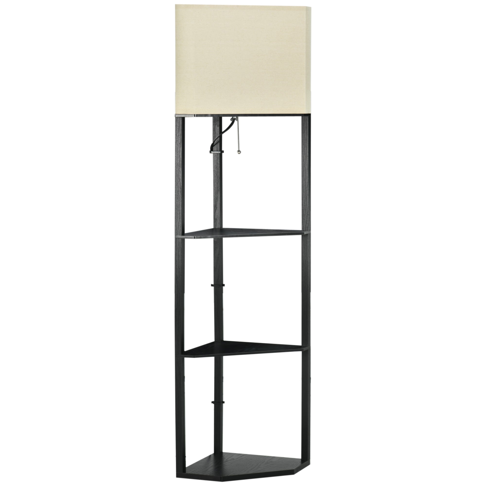 Corner Floor Lamp with Shelves, Tall Standing Lamps for Living Room, with Pull Chain Switch Bulb not Included, Black