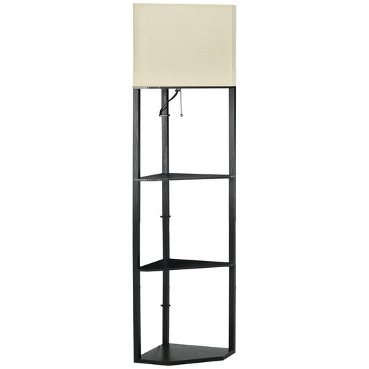 Corner Floor Lamp with Shelves, Tall Standing Lamps for Living Room, with Pull Chain Switch Bulb not Included, Black