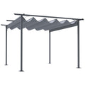 Outsunny 3.5M X 3.5M Metal Pergola Gazebo Awning Retractable Canopy Outdoor Garden Sun Shade Shelter Marquee Party BBQ, Grey
