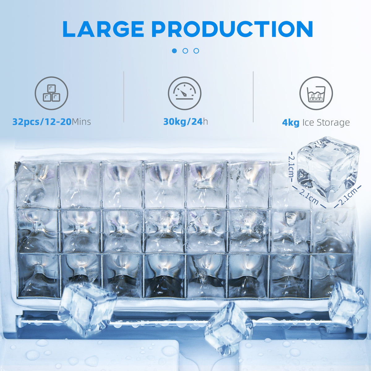Commercial Ice Maker with 4kg Ice Storage - Silver Tone