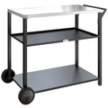 Outsunny Outdoor Grill Cart with Stainless Steel Tabletop for Kitchen Prep, Two-Tier Pizza Oven Stand on Wheels, Black