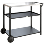 Outsunny Outdoor Grill Cart with Stainless Steel Tabletop for Kitchen Prep, Two-Tier Pizza Oven Stand on Wheels, Black