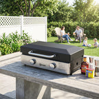 Outsunny 2 Burner Grill Griddle, Portable Gas Plancha, 6 kW, Tabletop Gas BBQ with Grease Cup for Camping Picnic Patios, Black