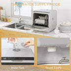 Table Top Dishwasher with Built-in 6L Water Tank, Mini Countertop Dishwasher with 6 Programs, 4 Place Settings, Silver Tone