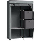 Fabric Wardrobe, Portable Wardrobe, Clothes Storage Unit with 5 Compartments, Hanging Rail and 2 Fabric Drawers, 102 x 42.5 x 162.5cm, Dark Grey