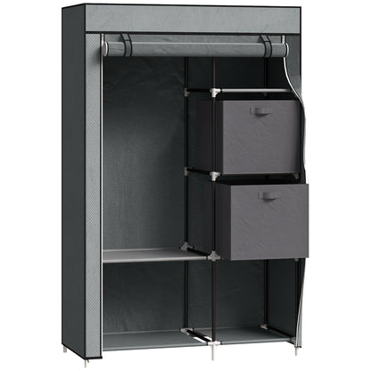 Fabric Wardrobe, Portable Wardrobe, Clothes Storage Unit with 5 Compartments, Hanging Rail and 2 Fabric Drawers, 102 x 42.5 x 162.5cm, Dark Grey