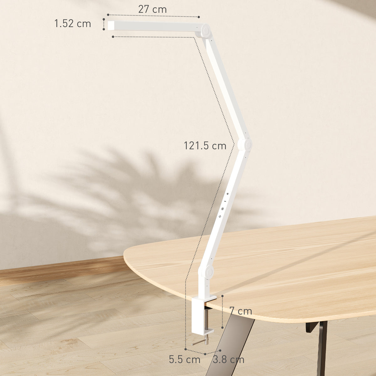 LED Desk Lamp, Dimmable Desk Light with Swing Arm and Clamp, Adjustable Eye-Caring Table Lamp with 2 Colour Modes & 5 Brightness Levels for Study, Drawing, Office, Architect, Task, White