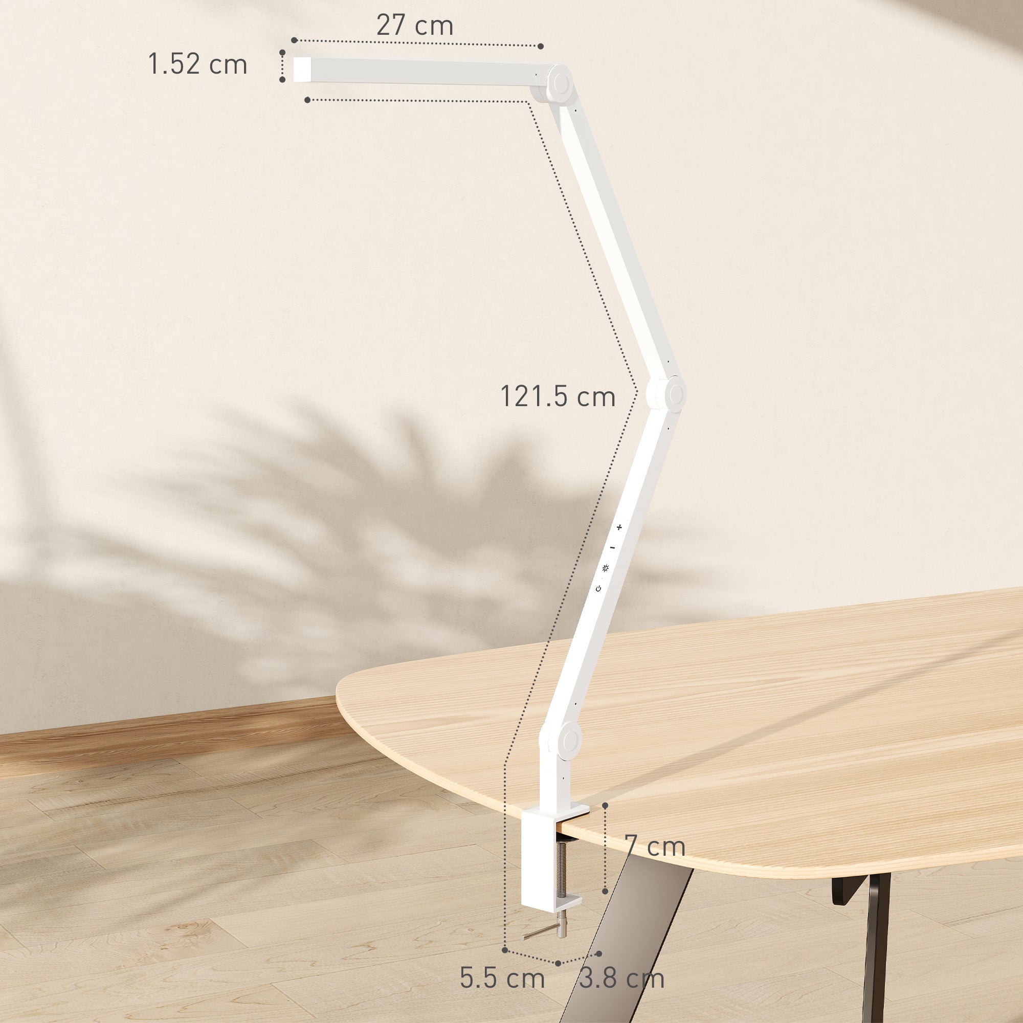 LED Desk Lamp, Dimmable Desk Light with Swing Arm and Clamp, Adjustable Eye-Caring Table Lamp with 2 Colour Modes & 5 Brightness Levels for Study, Drawing, Office, Architect, Task, White