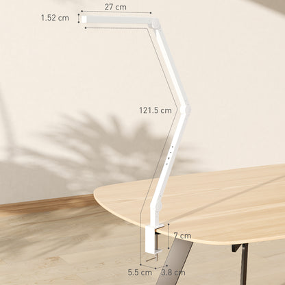 LED Desk Lamp, Dimmable Desk Light with Swing Arm and Clamp, Adjustable Eye-Caring Table Lamp with 2 Colour Modes & 5 Brightness Levels for Study, Drawing, Office, Architect, Task, White