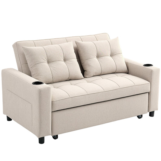 Two-Seater Pull-Out Sofa Bed - Beige
