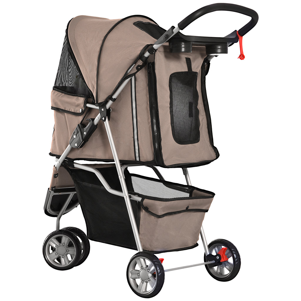 PawHut 3 Wheel Pet Stroller for Small and Miniature Dogs, Brown
