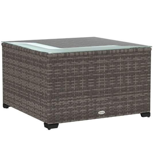 Outsunny 62 x 62cm Glass-Top Rattan Side Table - Dark Grey