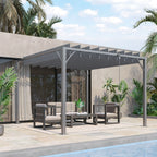 Outsunny 3 x 3(m) Outdoor Pergola with Retractable Roof, Aluminium Louvered Patio Gazebo Canopy, Grey