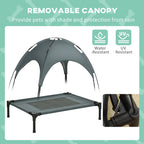 PawHut Outdoor Dog Bed with Removable Canopy, Portable Raised Dog Bed for Camping, Garden & Beach, Water-Resistant UV-Protection Mesh Pet Cot Sun Lounger, for Medium Pets, 76 x 61 x 73 cm, Grey