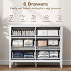 HOMCOM Fluted Dresser, 6 Drawer Chest of Drawers for Bedroom, Living Room, Hallway, Closet, White
