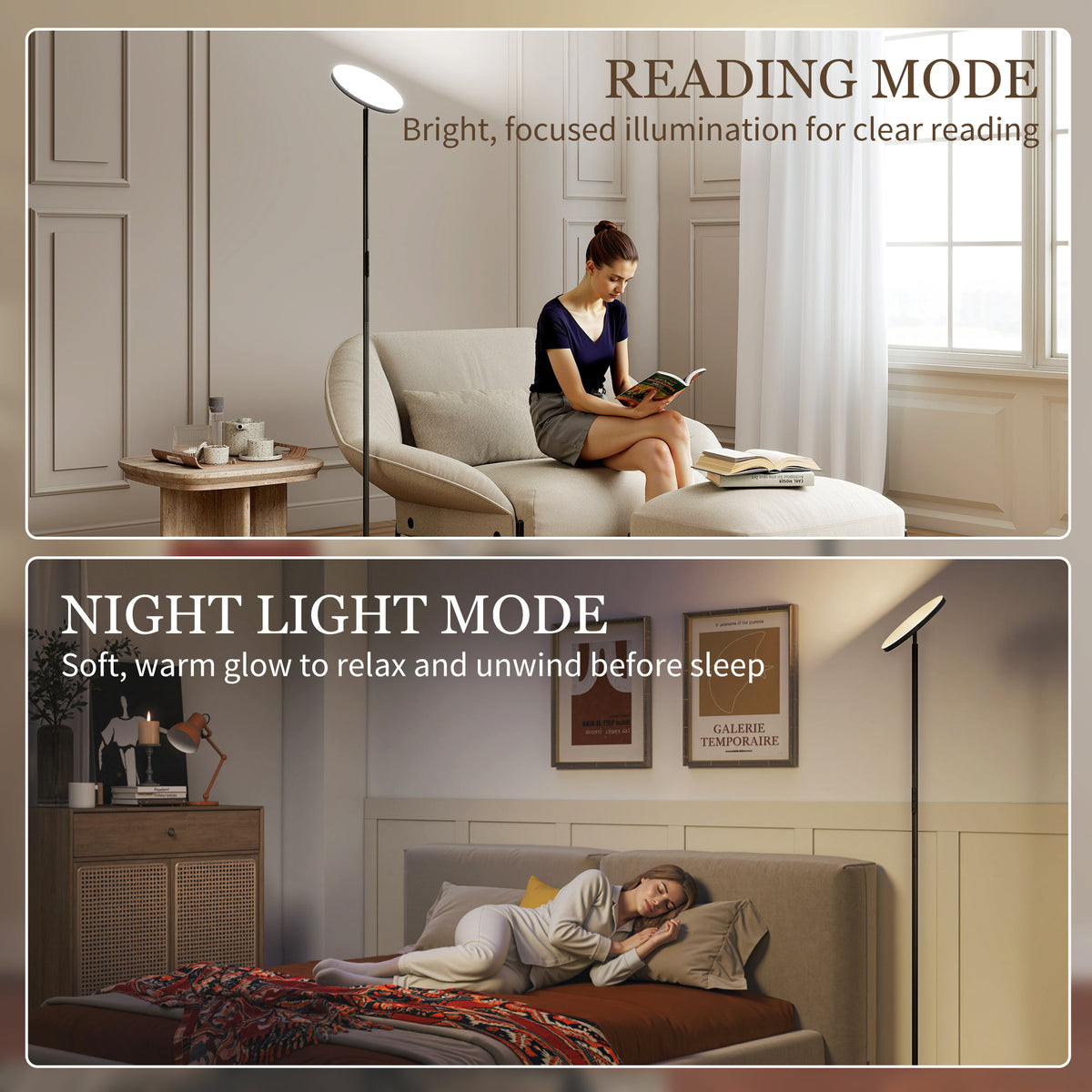RGB Uplighter Floor Lamp, Tall Dimmable Standing Lamp with Remote & Touch Control, 350° Rotatable Head for Living Room Bedroom, 2700K-6000K Colour Temperatures, Black