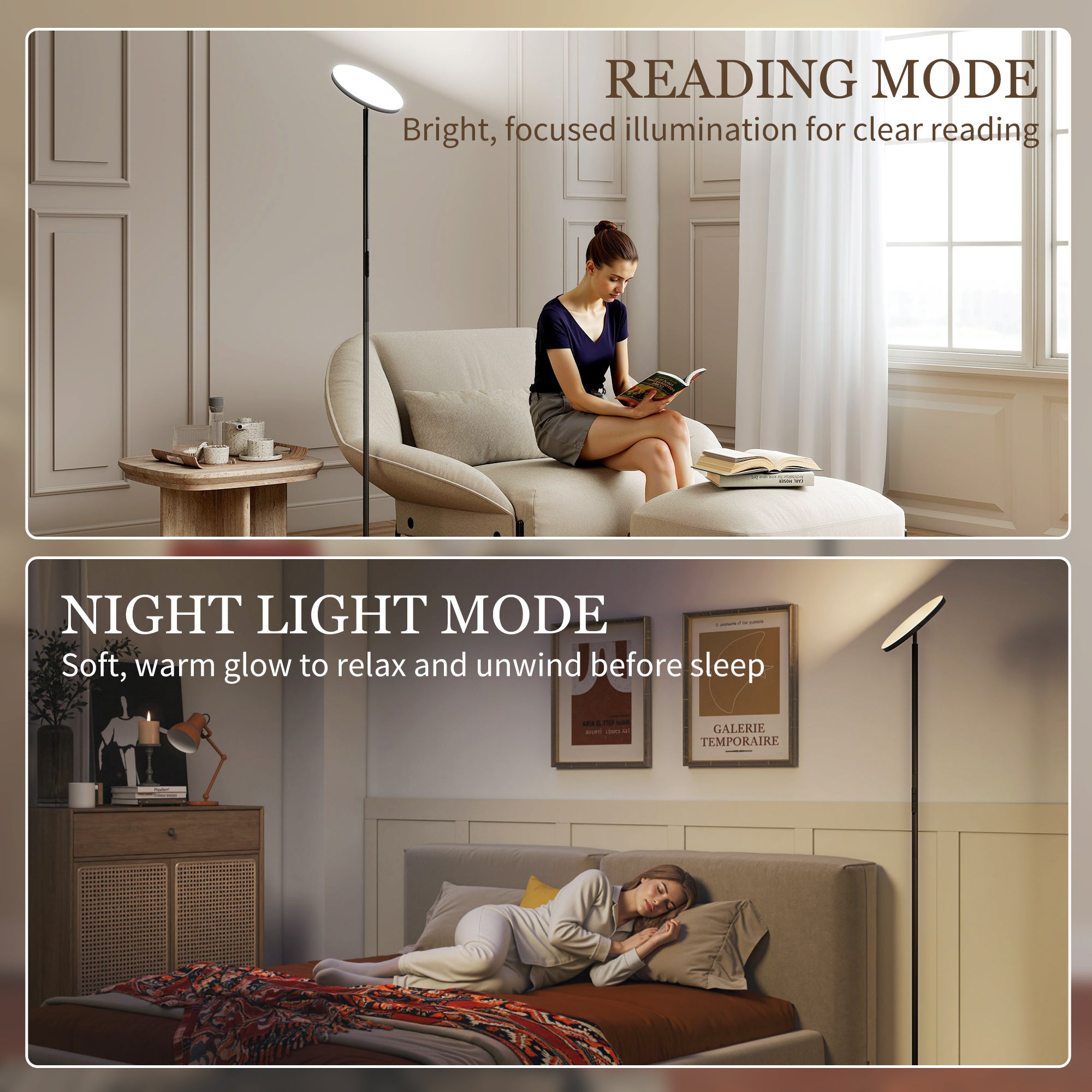 RGB Uplighter Floor Lamp, Tall Dimmable Standing Lamp with Remote & Touch Control, 350° Rotatable Head for Living Room Bedroom, 2700K-6000K Colour Temperatures, Black