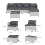 Outsunny 6 Pieces Rattan Corner Sofa Set - Mixed Grey