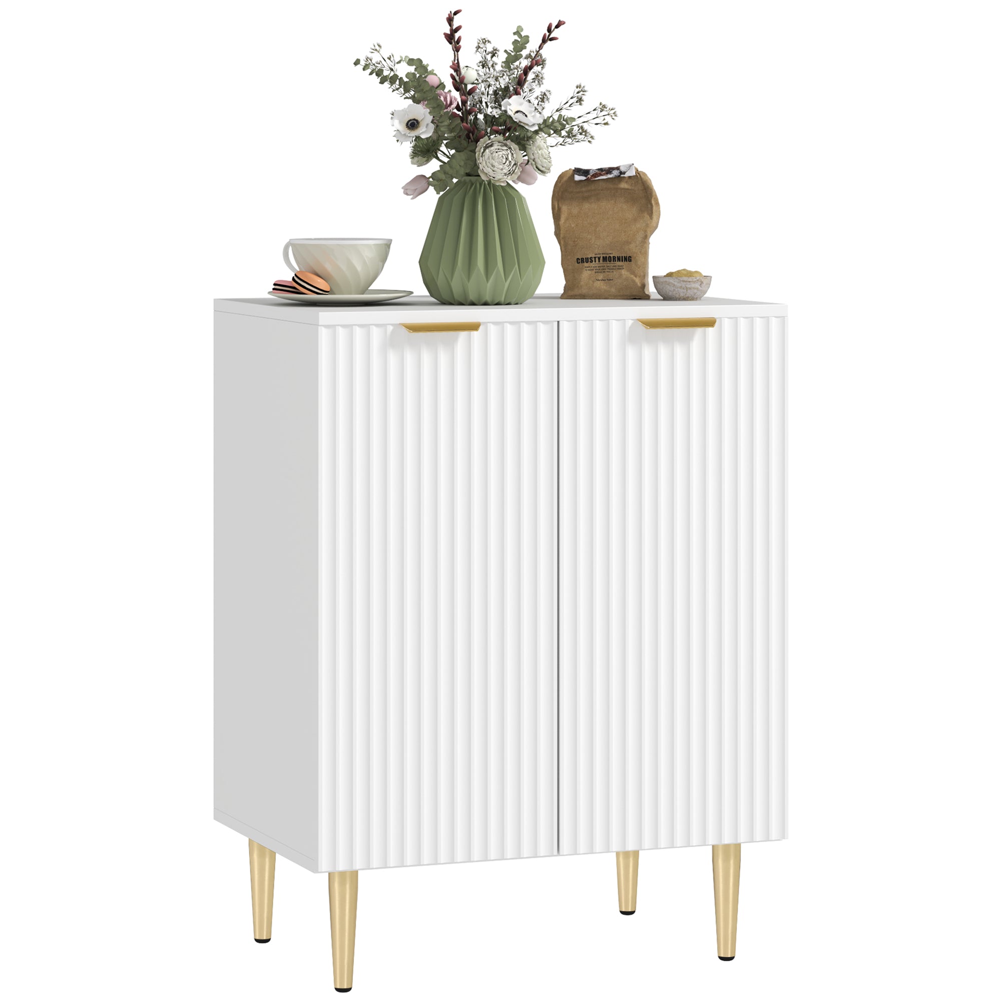 HOMCOM Sideboard Buffet Cabinet, Modern Kitchen Storage Cabinet with Adjustable Shelf and Metal Legs, White