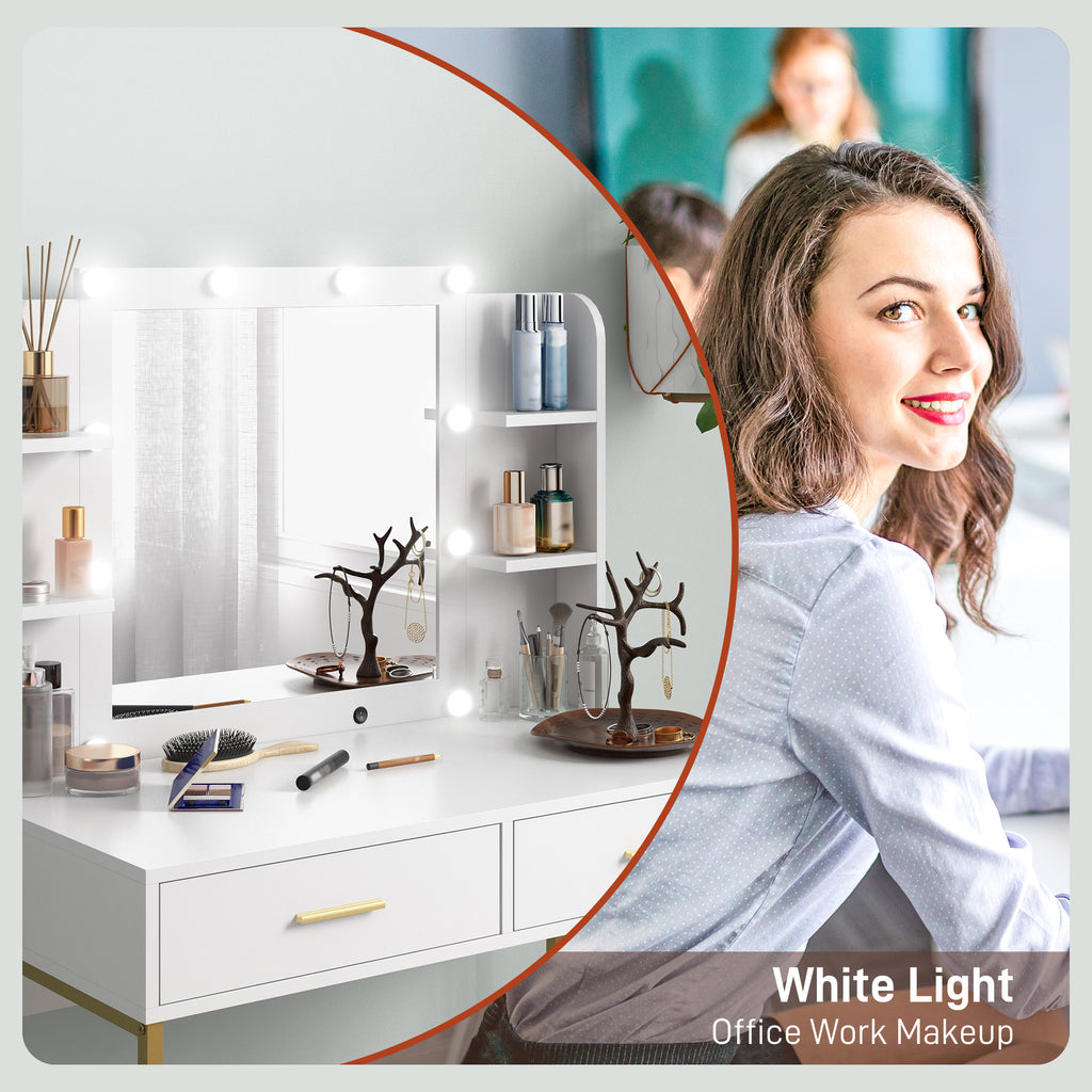 HOMCOM Dressing Table Set, with Storage and Stool - White