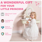 AIYAPLAY Kids Dressing Table, Girls Vanity Set with Mirror and Stool, 7 Play Accessories, Drawer, Desktop Storage, Pink