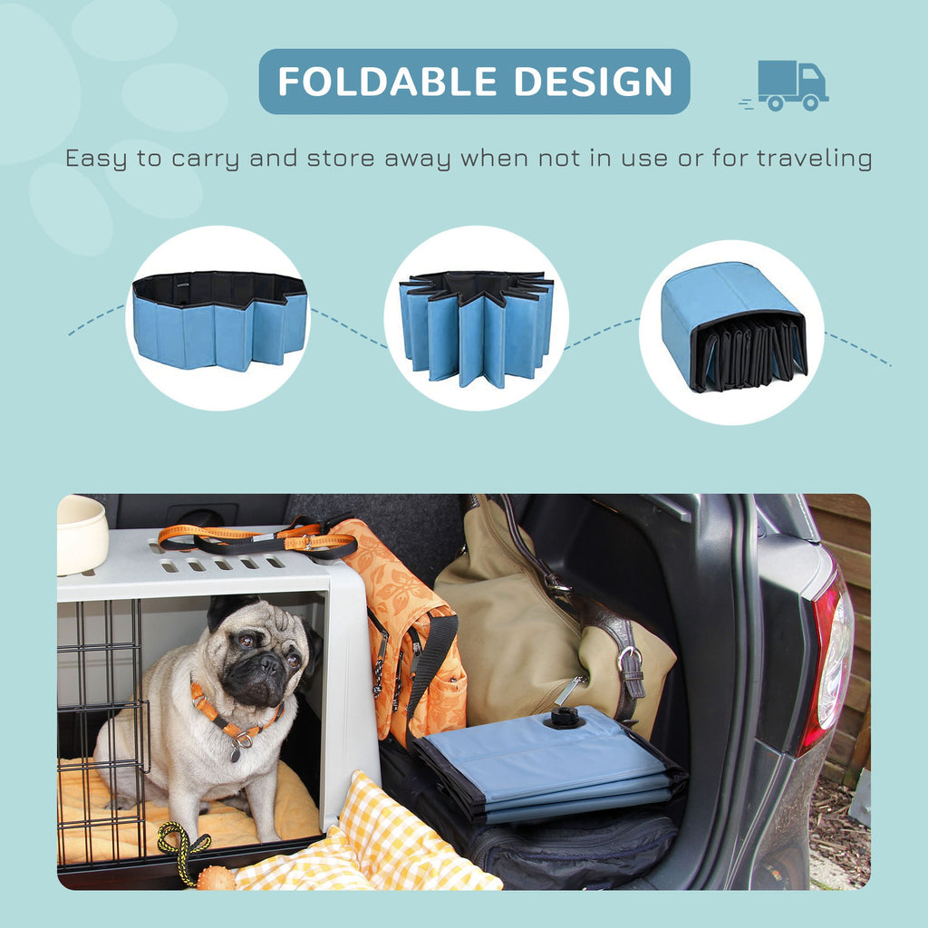 PawHut Foldable Dog Pool for Puppies and Ducks, Thickened PVC Dog Paddling Pool Bath Tub Hard Board, Anti-Slip Bottom and Drainage Hole, 100 x 30cm, Blue