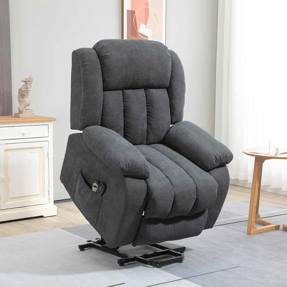 Power Lift Recliner Chair with Vibration Massage, Lift Chair for Elderly with Footrest, Remote, Side Pocket, Dark Grey