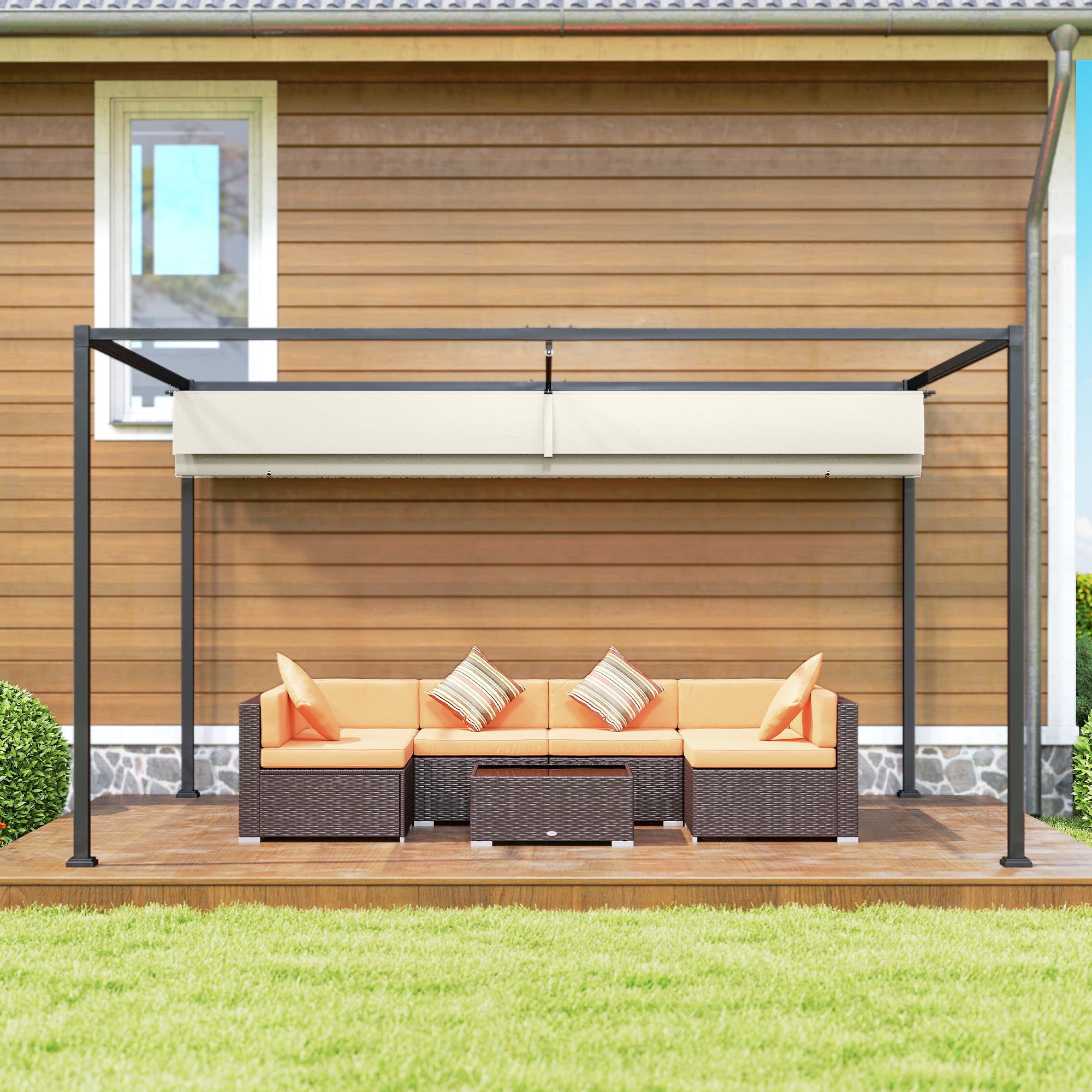 Outsunny 3x2m Metal Pergola with Retractable Roof, Garden Gazebo Canopy Shelter for Outdoor, Patio, Cream White