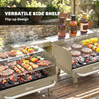 Outsunny Portable BBQ Grill, Charcoal Barbecue Grill with Adjustable Grates, Foldable Legs, Side Shelf for Camping Travel, Khaki