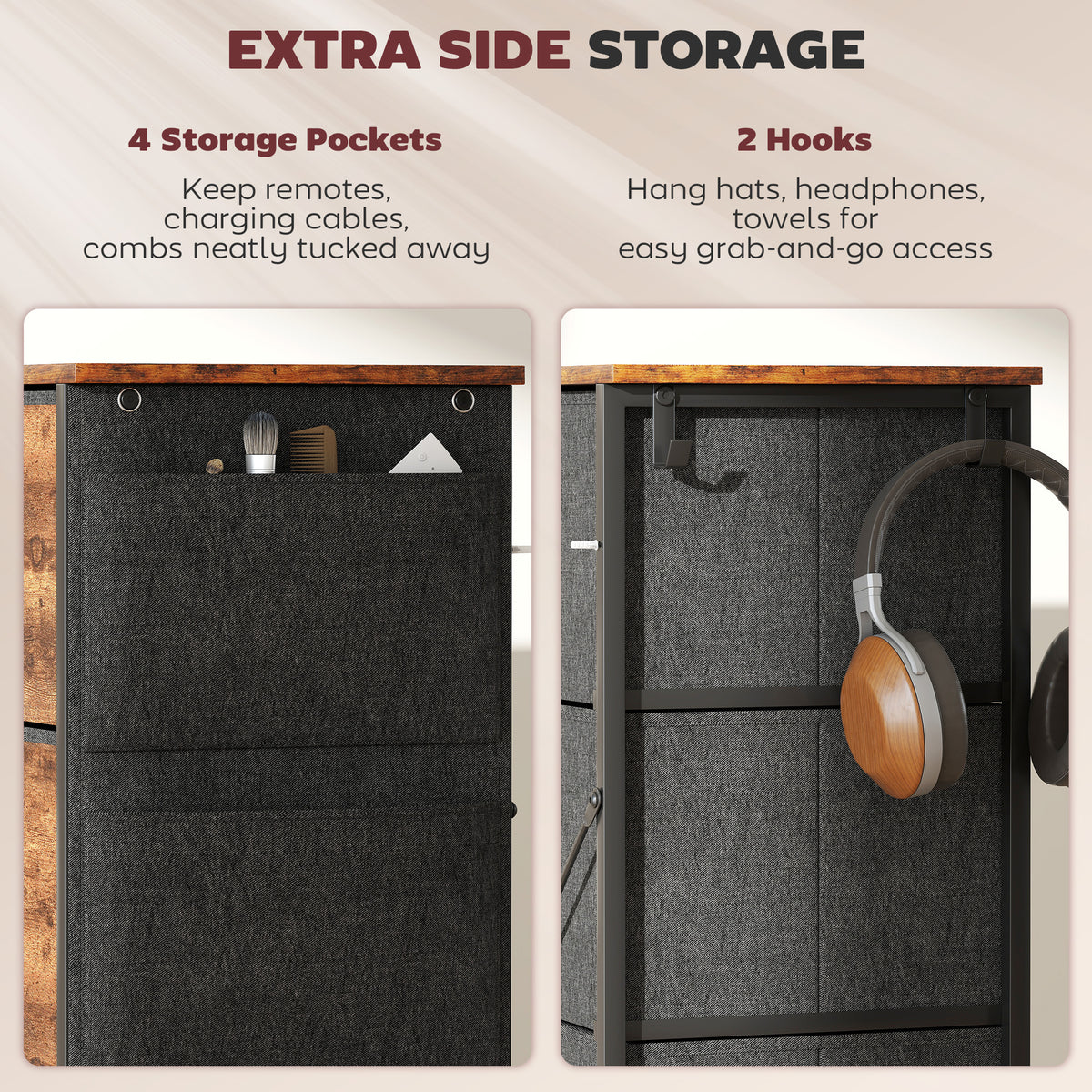 Chest of Four Fabric Drawers - Rustic Brown