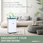 16L/Day Portable Dehumidifier for Home, with LED Screen, Sleep Mode, 24H Timer, Electric Air Dehumidifier for Damp Laundry Bedroom Basement