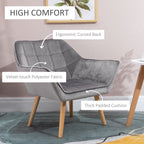 HOMCOM Accent Chair, Velvet Upholstered Vanity Tub Chair with Flared Armrests, Slanted Back, Solid Wood Legs, Comfy Padding Armchair, Home Bedroom Furniture Seating, Grey