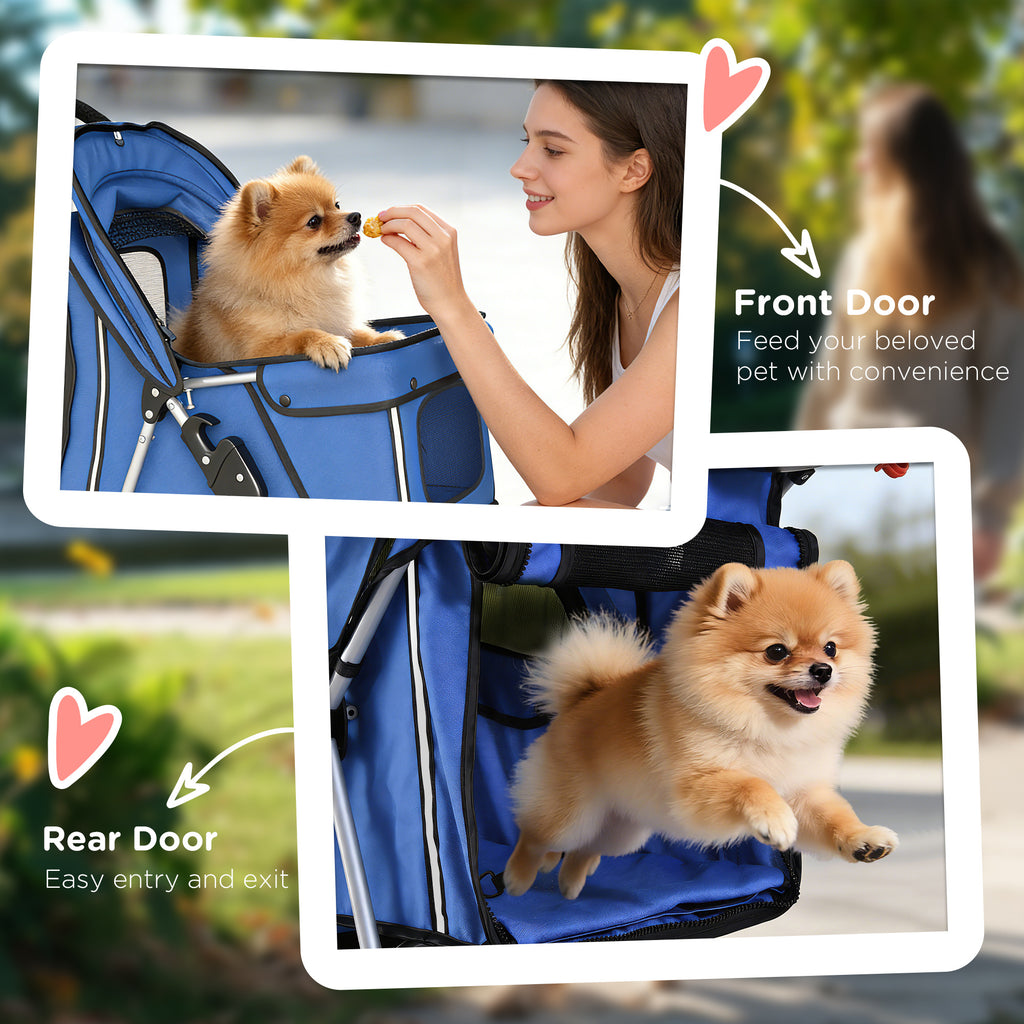 PawHut 3 Wheel Pet Stroller for Small and Miniature Dogs, Blue