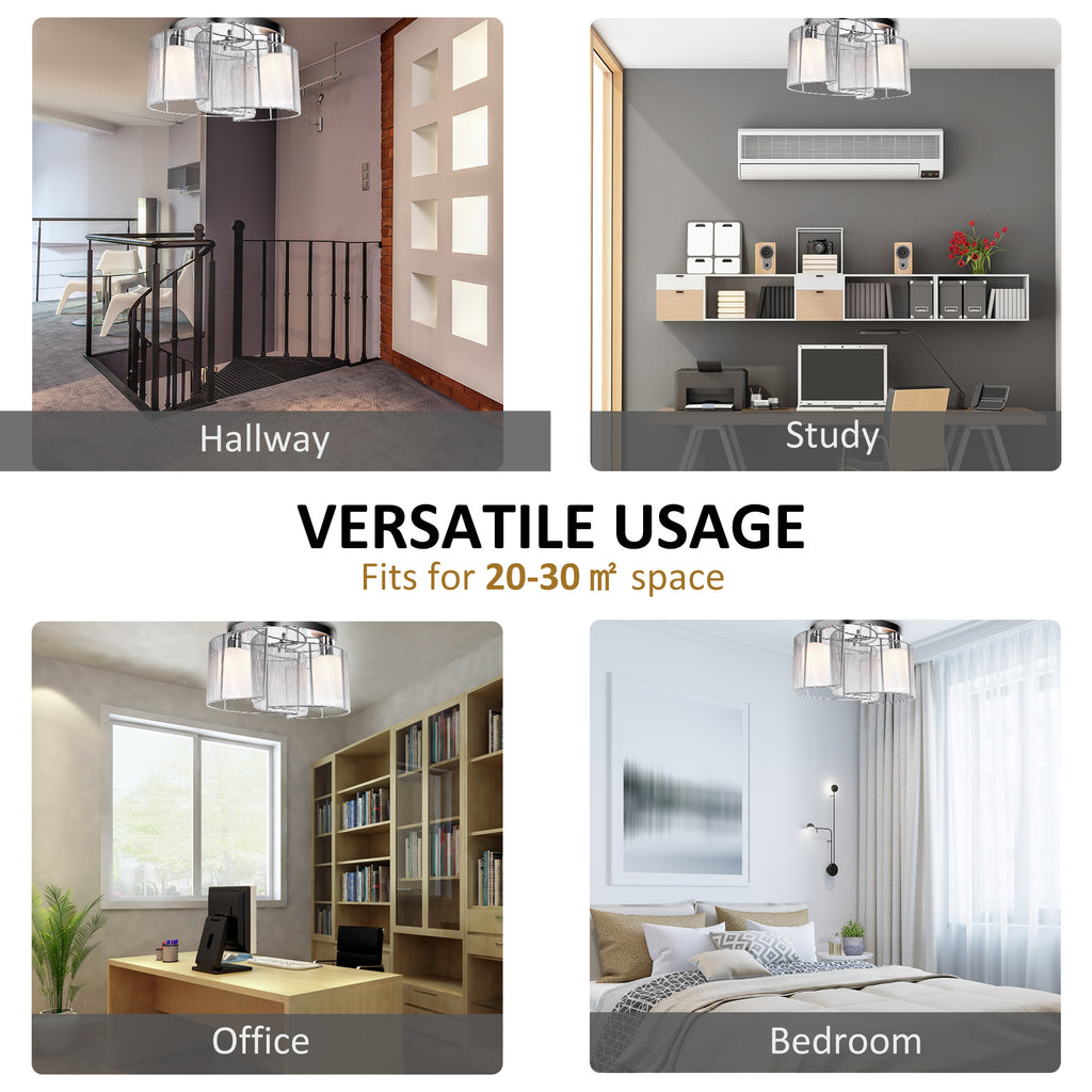 Modern Chandelier, Semi-Flush Mount Ceiling Light with Glass Lampshade, 2 x E27 Bulb Base for Hallway, Dining Room, Living Room, White and Silver