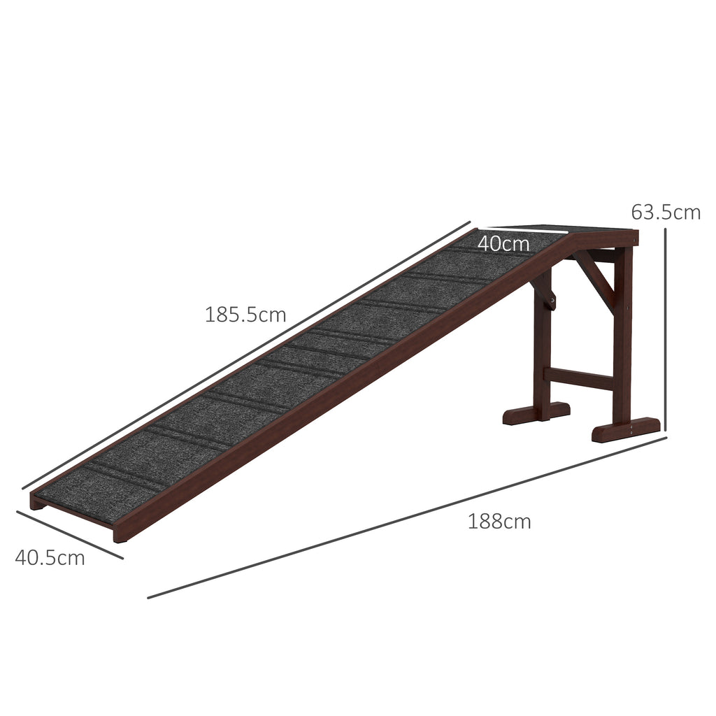 PawHut Pet Ramp for Dogs with Non-Slip Carpet and Top Platform - Brown & Grey