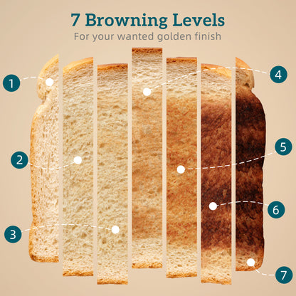 4 Slice Toaster with 7 Browning Levels, Bread Toaster with Removable Crumb Tray, Grey