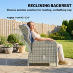 Outsunny 5 Piece Garden Furniture Set, Rattan Reclining Garden Chair Set of 2 with Footstool and Cushion for Balcony, Dark Blue