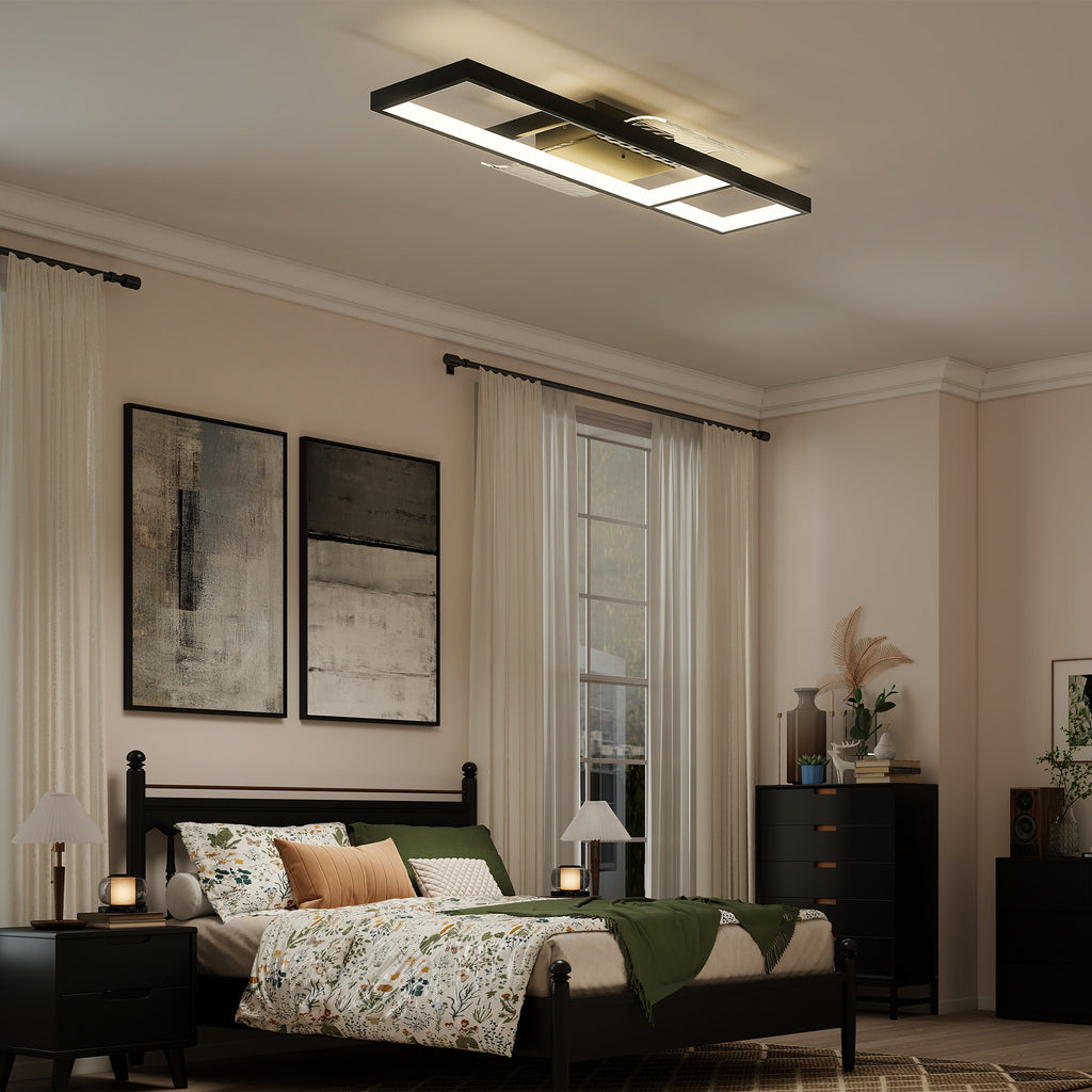 LED Ceiling Light, Modern Dimmable Ceiling Light with Wall Switch & Remote Control, Flush Mount Fixture Lamp with 3000-6000K Colour Temperatures for Living Room, Bedroom, Black