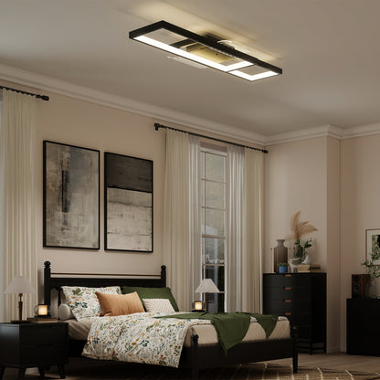 LED Ceiling Light, Modern Dimmable Ceiling Light with Wall Switch & Remote Control, Flush Mount Fixture Lamp with 3000-6000K Colour Temperatures for Living Room, Bedroom, Black