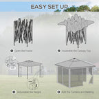 Outsunny 3.36 x 3.36m Pop Up Gazebo Party Tent with Solar-Powered LED Lights, Adjustable Event Shelter with Netting, Grey