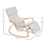 HOMCOM Rocking Lounge Chair Recliner Relaxation Lounging Relaxing Seat with Adjustable Footrest, Side Pocket and Pillow, Cream White