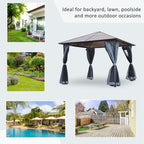 Outsunny 3m x 3m Hardtop Metal Frame Gazebo with 4 curtains, 100 kg Snow Load Capacity, Black