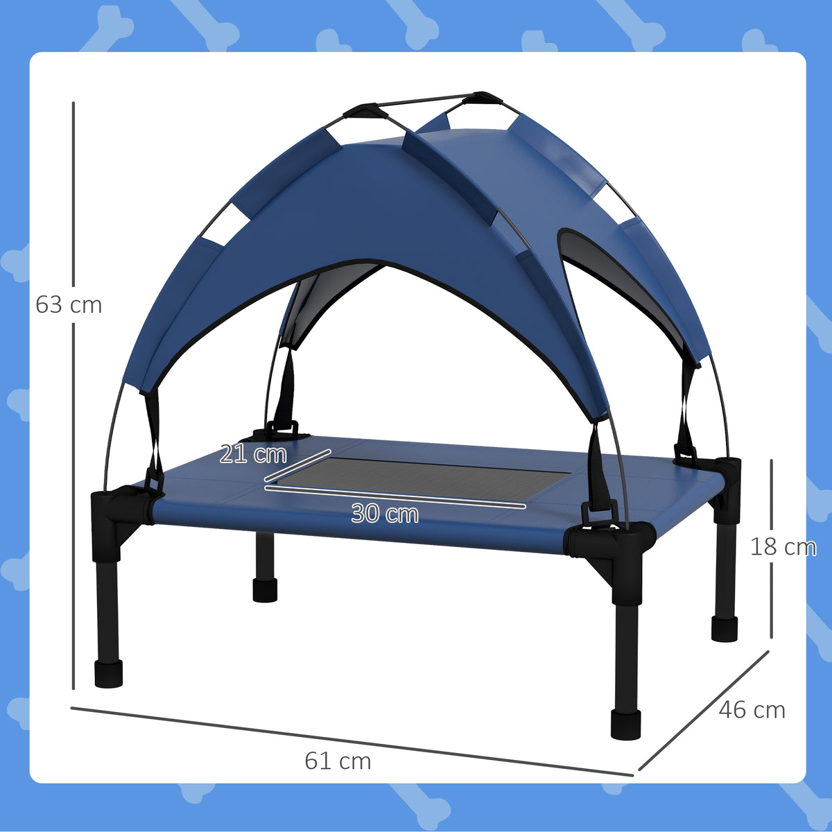 PawHut Cooling Raised Pet Bed w/ Washable Breathable Mesh, for Mini Small Dogs, 61 x 46 x 63cm - Dark Blue
