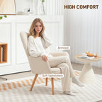 HOMCOM Modern Accent Chair, Upholstered High Back Armchair with Tufted Wingback, Seat Padding, Teddy Fleece Leisure Lounge Bedroom Chair with Wood Legs, Cream White