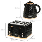 Kettle and Toaster Sets, 3000W 1.7L Rapid Boil Kettle & 4 Slice Toaster with 7 Browning Controls, Defrost, Reheat and Crumb Tray, UK Otter thermostat, Black
