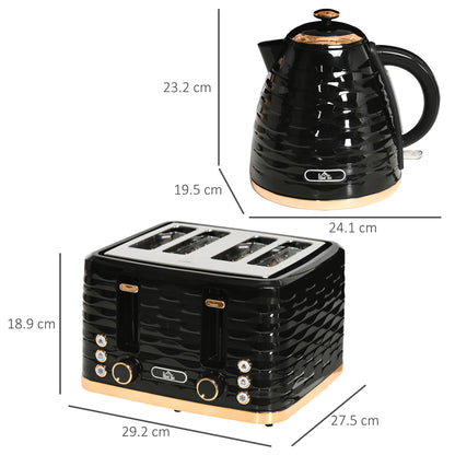 Kettle and Toaster Sets, 3000W 1.7L Rapid Boil Kettle & 4 Slice Toaster with 7 Browning Controls, Defrost, Reheat and Crumb Tray, UK Otter thermostat, Black