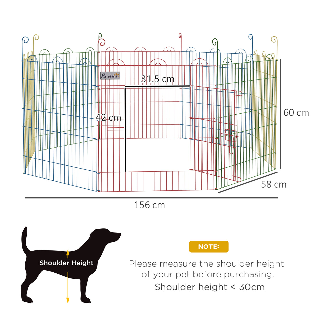 PawHut Pet Playpen Crate, with Eight Panels, Door, for Indoors and Outdoors, 60H x ?156cm
