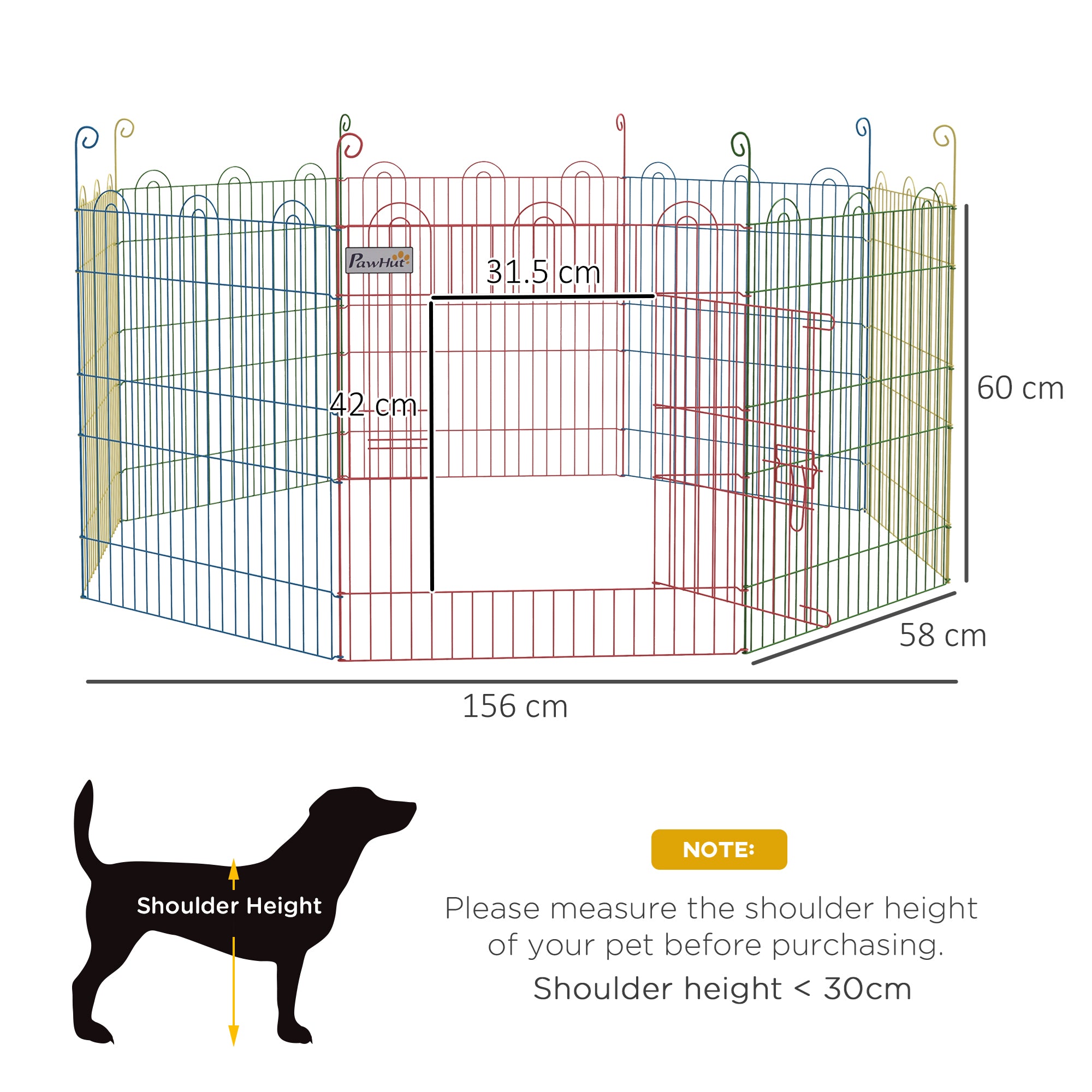 PawHut Pet Playpen Crate, with Eight Panels, Door, for Indoors and Outdoors, 60H x ?156cm