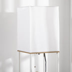 Modern Metal Floor Lamp with Shelves, 3 Layer Shelf Tall Standing Lamp with Fabric Lampshade, Pull Chain Switch for Living Room, Bedroom, Bulb not Included, White