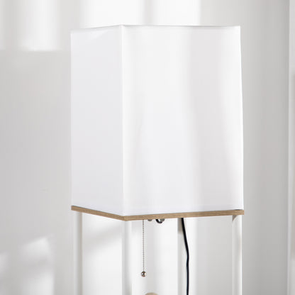 Modern Metal Floor Lamp with Shelves, 3 Layer Shelf Tall Standing Lamp with Fabric Lampshade, Pull Chain Switch for Living Room, Bedroom, Bulb not Included, White